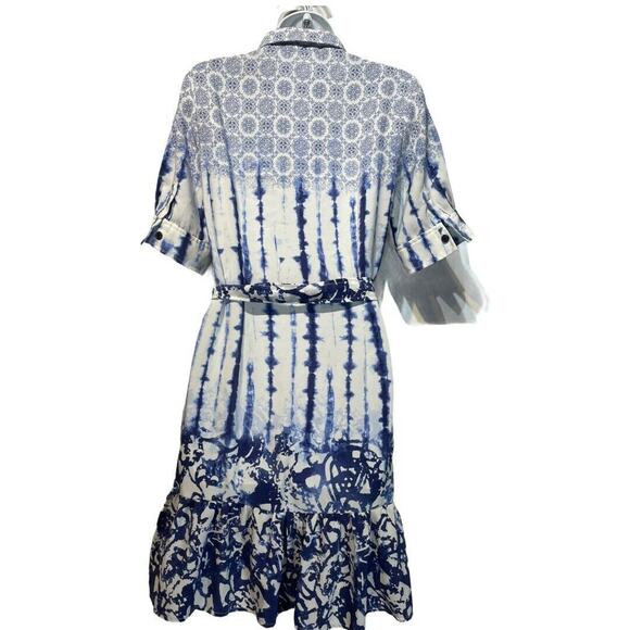 Peter Som Button front career Tie-dye belted Ruffle Shirt Dress Size 4 - Picture 2 of 8